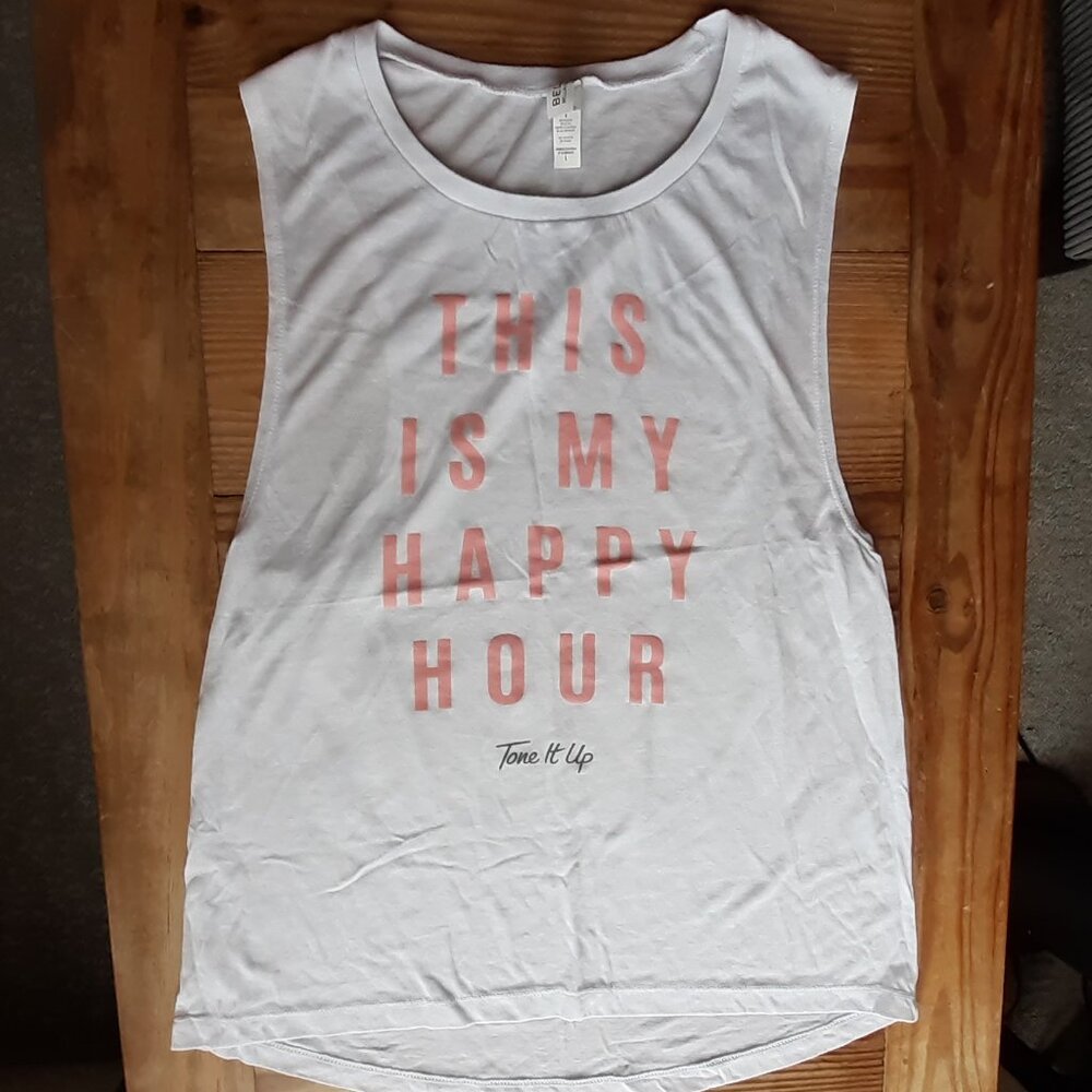 TONE IT UP x Bella Canvas This Is My Happy Hour Muscle Tee Tank Top NWOT Large